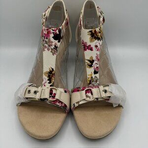 Aerosoles A2 Heelrest Floral / Beige Peep Toe Sandals Size 8.5 NEW!!!